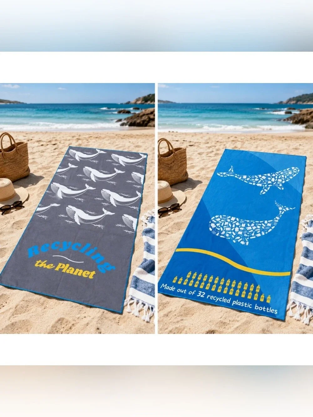 Eco-Friendly  Beach Towel Double-Sided Design |Soft Quick-Dry| Sand Proof 3 PACK